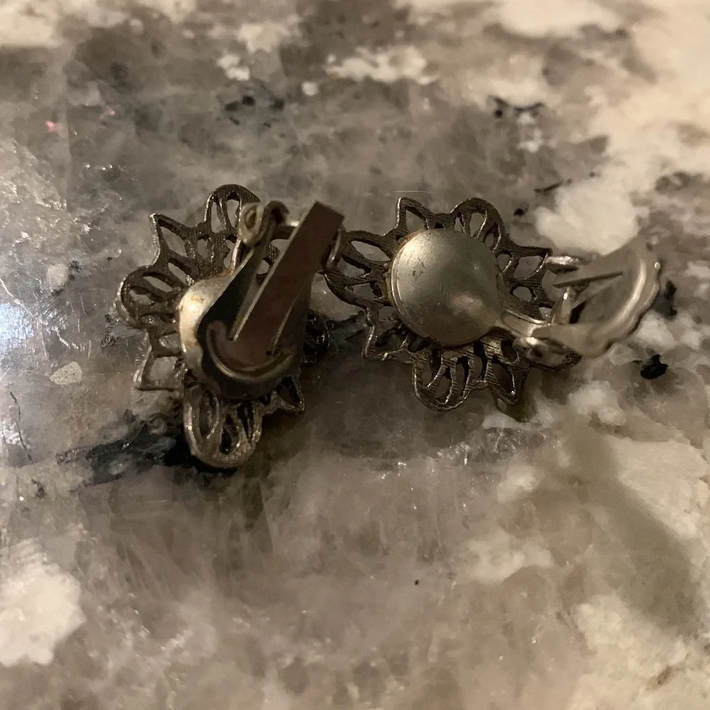 Three Pairs of‎ Vtg Silver Tone / Black Clip-on & Screw-back Earrings.